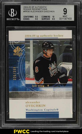2004 Sp Authentic Redemptions Alexander Ovechkin Rookie Rc /399 Bgs 9 Mt (pwcc)