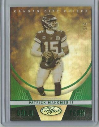 2019 Panini Certified Patrick Mahomes Ii Gold Team Green Emerald Parallel /5 Ssp