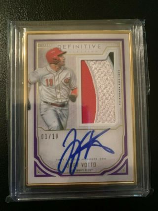 2019 Topps Definitive Joey Votto Gold Framed Jersey Logo Patch Auto 1/10 Wow
