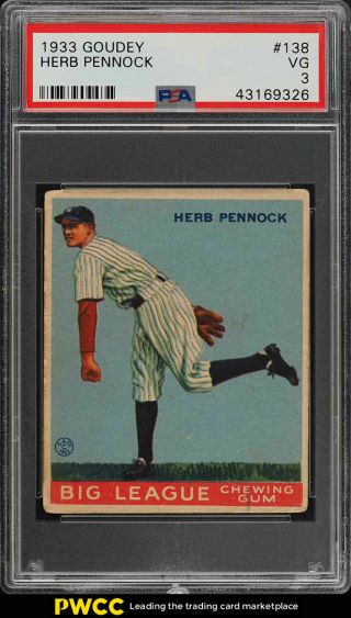 1933 Goudey Herb Pennock 138 Psa 3 Vg (pwcc)