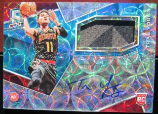 2018 Trae Young Auto/autograph Jersey Rc Rookie Card/99 Spectra Blue Prizm 27/99