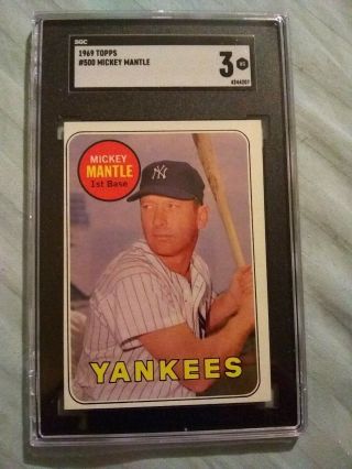 1969 Topps Mickey Mantle Ny Yankees 500 Sgc 3 Vg