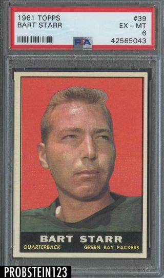 1961 Topps Football 39 Bart Starr Green Bay Packers Hof Psa 6 Ex - Mt