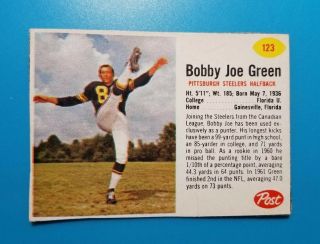 1962 Post Cereal Football 123 Bobby Joe Green Steelers Tough Sp