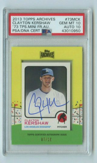 2013 Topps Archives 1973 Mini Framed Auto Card Dodgers Clayton Kershaw 07/25