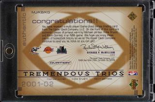 2001 UD Ovation Tremendous Trios Michael Jordan Kobe Bryant Garnett PATCH (PWCC) 2