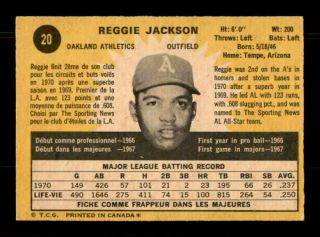 1971 O - Pee - Chee 20 Reggie Jackson A ' S NRMT O/C (BV $60.  00) 2