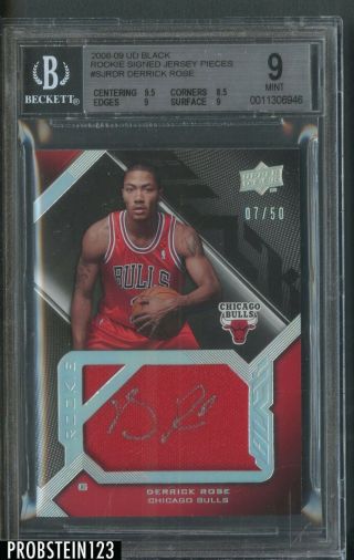 2008 - 09 Ud Black Derrick Rose Rc Rookie Jersey Silver Auto 7/50 Bgs 9