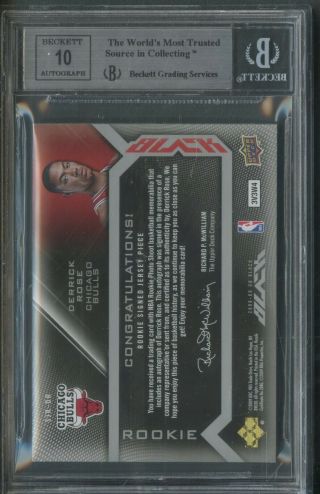 2008 - 09 UD Black Derrick Rose RC Rookie Jersey Silver AUTO 7/50 BGS 9 2