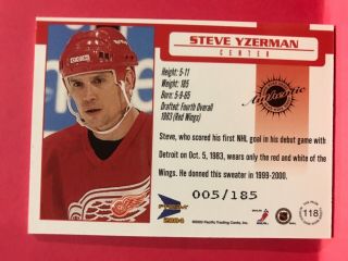 2003/04 Prism Game Worn Jersey gold 118 Steve Yzerman ' d 05/ 185 2