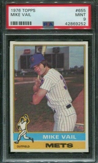 1976 Topps 655 Mike Vail York Mets Card Psa 9