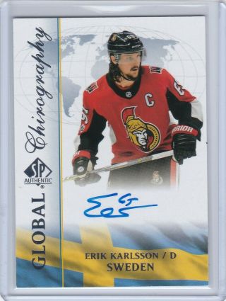 2017 - 18 Ud Sp Authentic Erik Karlsson Global Chirography On Card Auto
