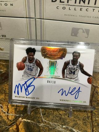 2018 2019 Panini Flawless Marvin Bagley Iii Wendell Carter Jr.  Autograph 4/10 Rc