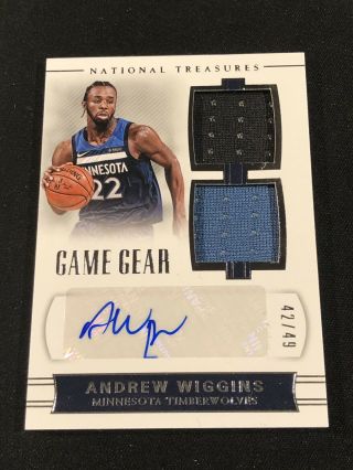 Andrew Wiggins 2017 - 18 National Treasures Dual Game Jersey Auto /49 Timberwolves
