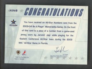2003 In The Game ITG All Star Numbers Jaromir Jagr Jersey 2