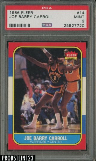 1986 Fleer Basketball 14 Joe Barry Carroll Golden State Warriors Psa 9