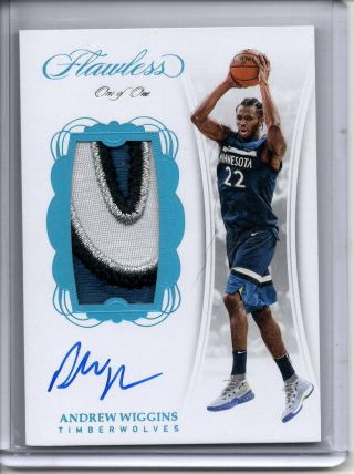 Andrew Wiggins Auto Logo Patch 1/1 2017 - 18 Panini Flawless Platinum On Card Sp
