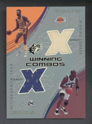 2002 - 03 Spx Winning Combos Wilt Chamberlain Michael Jordan Dual Jersey