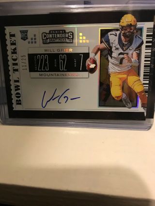 Will Grier 2019 Contenders Draft Bowl Ticket On Card Rookie Auto 