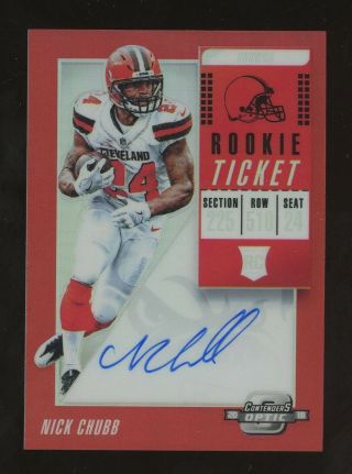2018 Contenders Optic Rookie Ticket Red Nick Chubb Browns Rc Auto /199