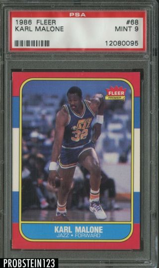1986 Fleer Basketball 68 Karl Malone Utah Jazz Rc Rookie Hof Psa 9