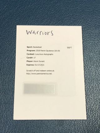 2018 - 19 Opulence Kevin Durant Luxurious Autographs /25 Auto Warriors Nets