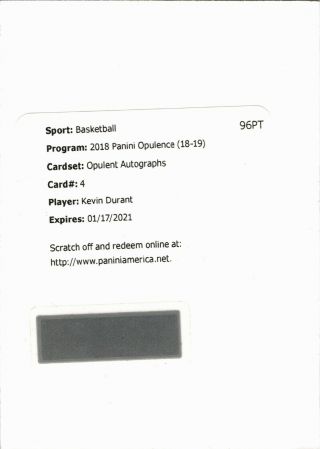 Kevin Durant 2018 - 19 Panini Opulence Opulent Autographs Auto /79 Warriors Nets