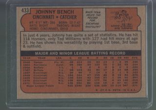 1972 TOPPS 433 JOHNNY BENCH CINCINNATI REDS BK$25.  00 Q 2
