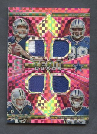 2015 Spectra Neon Pink Prizm Romo Bryant Witten Williams Patch 2/10 Cowboys