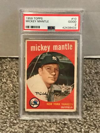 1959 Topps 10 - Mickey Mantle - Psa 2 Good - Ny York Yankees
