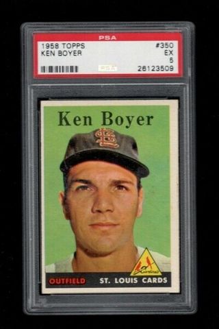 1958 Topps Bb Card 350 Ken Boyer St.  Louis Cardinals Psa Ex 5
