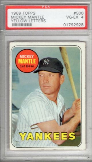 1969 Topps 500 Mickey Mantle Yankees Psa 4