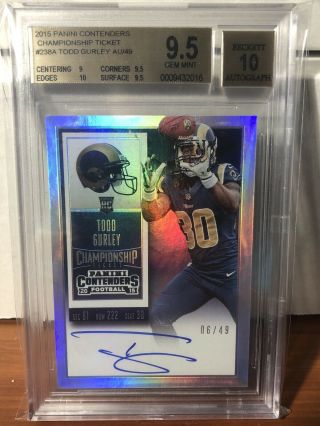 2015 Contenders Todd Gurley Rc Championship Ticket Auto 06/49 Bgs 9.  5/10 Rams
