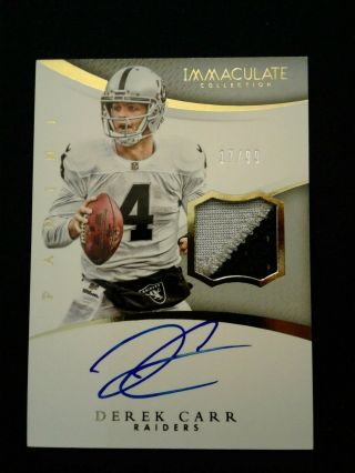 Derek Carr 2015 Panini Immaculate 2 - Clr Player Worn Patch Auto Sp /99.