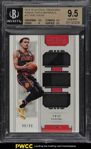 2018 National Treasures Triple Trae Young Rookie Rc Patch /99 Bgs 9.  5 Gem (pwcc)