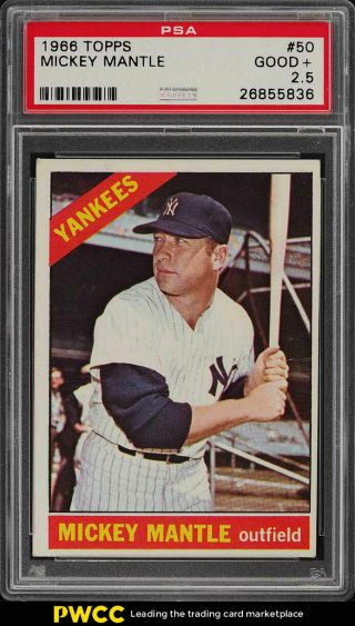 1966 Topps Mickey Mantle 50 Psa 2.  5 Gd,  (pwcc)