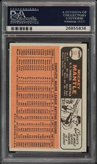 1966 Topps Mickey Mantle 50 PSA 2.  5 GD,  (PWCC) 2