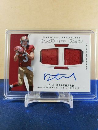 2017 National Treasures C.  J.  Beathard Dual Patch Rookie Nfl Gear Auto 79/99 Rc
