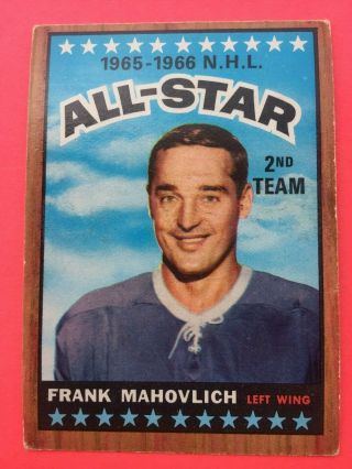 Old Vintage Nhl Hockey Card - 1966 - 67 Topps All - Star 131 Frank Mahovlich