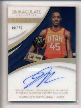 Donovan Mitchell 2017/18 Immaculate Moments Rookie Autograph Auto 08/75 K8476