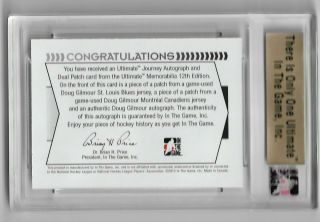 2012 - 13 In The Game Ultimate Journey Autograph Dual Patch Gold Doug Gilmour 1/1 2