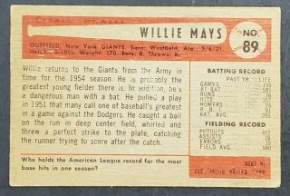 1954 BOWMAN BASEBALL CARD WILLIE MAYS 89 VG RANGE CREASE BV $500 2