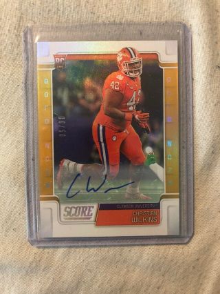 2019 Score Football Rookies Signatures Auto Gold Zone 396 Christian Wilkins /50
