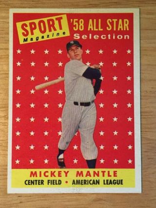 1958 Topps Mickey Mantle All Star Baseball Card 487 Hall Of Fame Yankee Nrmt