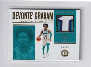 Devonte’ Graham 2018 - 19 Encased Rookie Materials Prime Sick Patch 15/25 Rc Sp