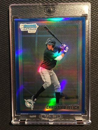 Rare 2010 Bowman Chrome Blue Refractor Christian Yelich Rookie 127/199