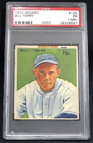 1933 Goudey Baseball Card 125 Bill Terry Psa 1 (mk) Pr