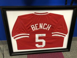 Johnny Bench Framed Autograph Jersey