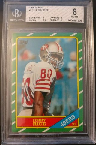 1986 Topps Jerry Rice Rc Rookie Card Nm - Mt Bgs 8 San Francisco 49ers Hof
