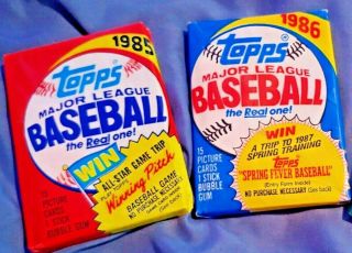 2 Packs (1 Ea) 1985 1986 Topps Basesball Wax Pack Limited Quantity